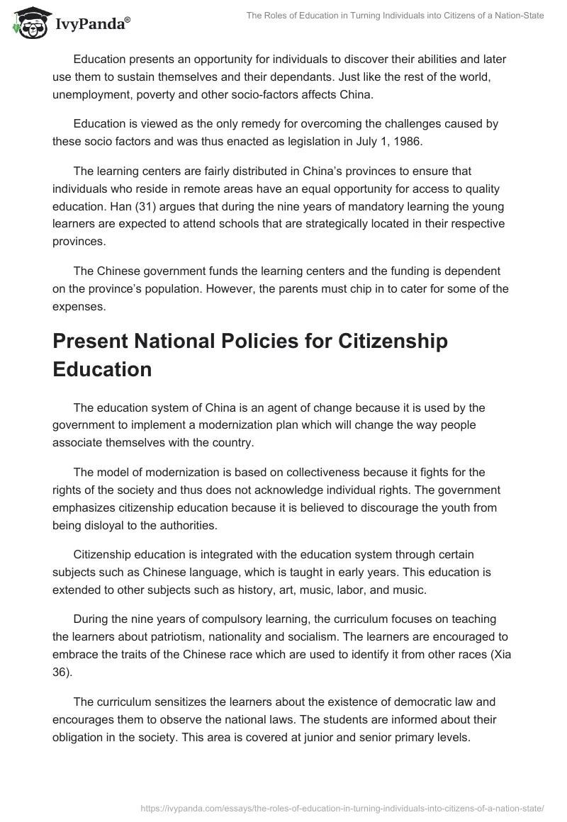 The Roles of Education in Turning Individuals into Citizens of a Nation-State. Page 2