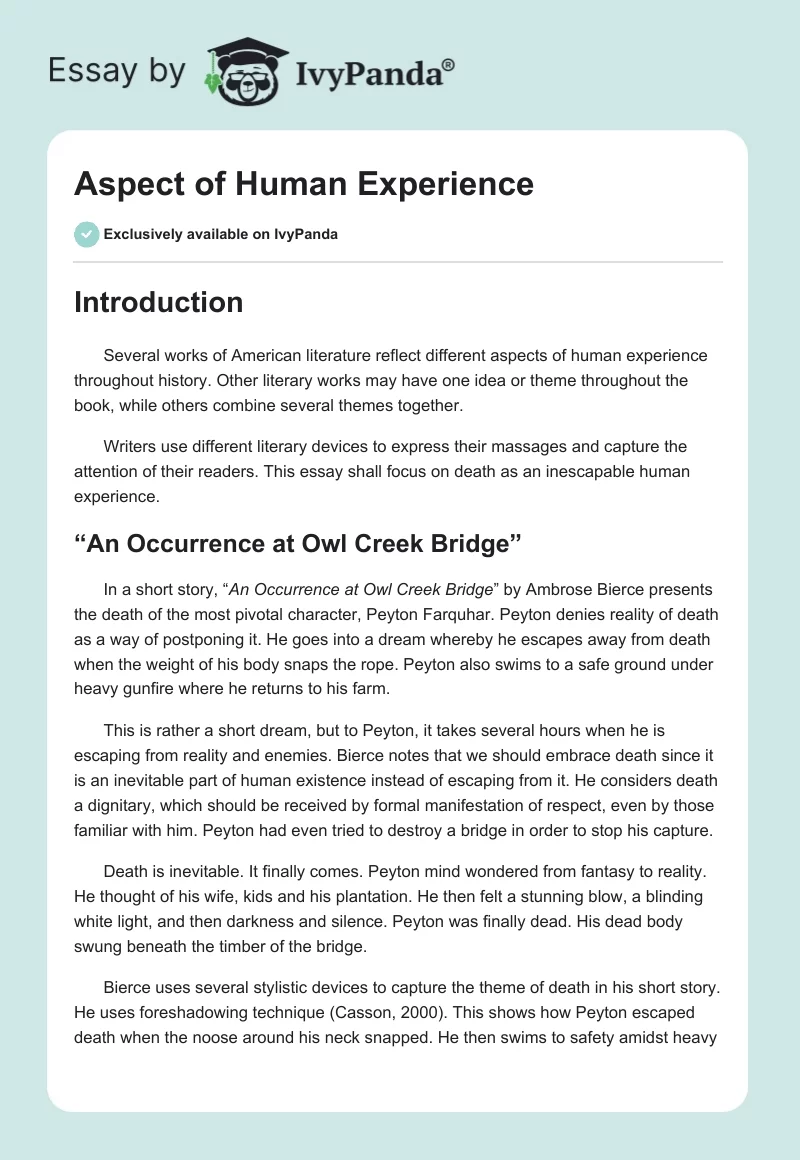 Aspect of Human Experience. Page 1