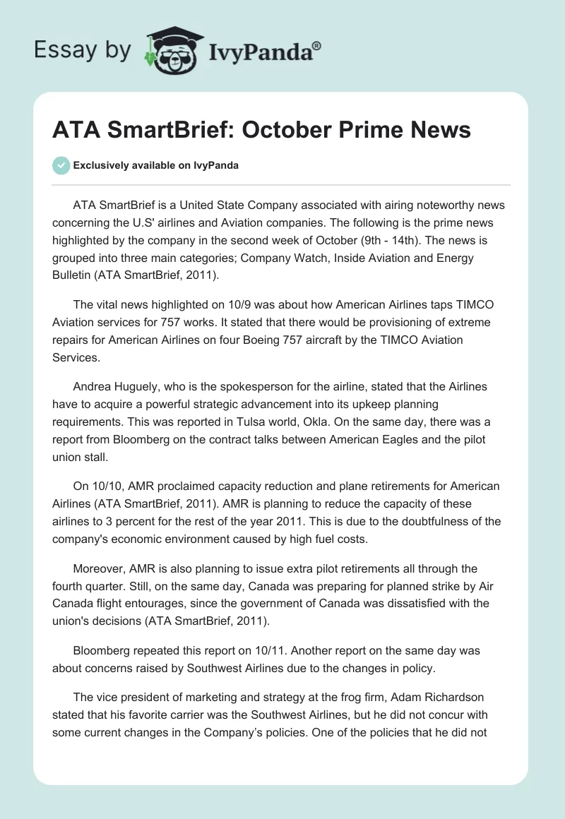 ATA SmartBrief: October Prime News. Page 1