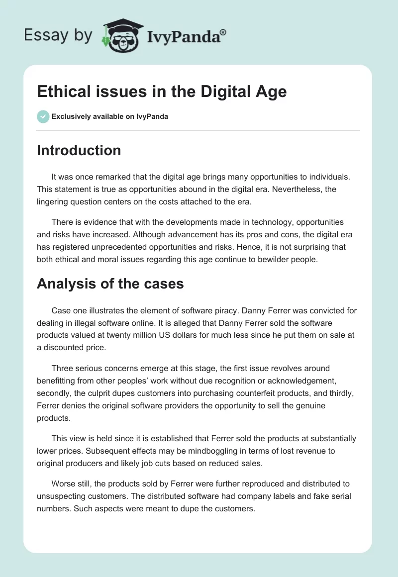 Ethical issues in the Digital Age. Page 1