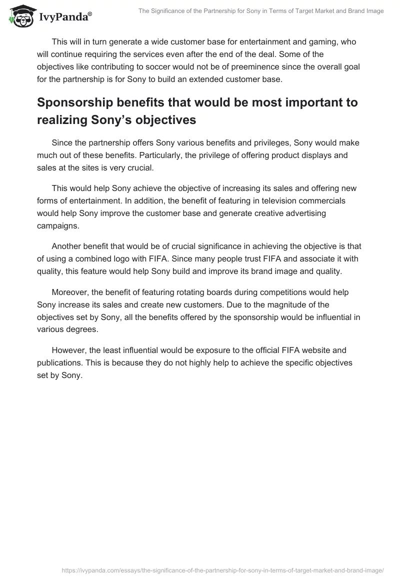 The Significance of the Partnership for Sony in Terms of Target Market and Brand Image. Page 3