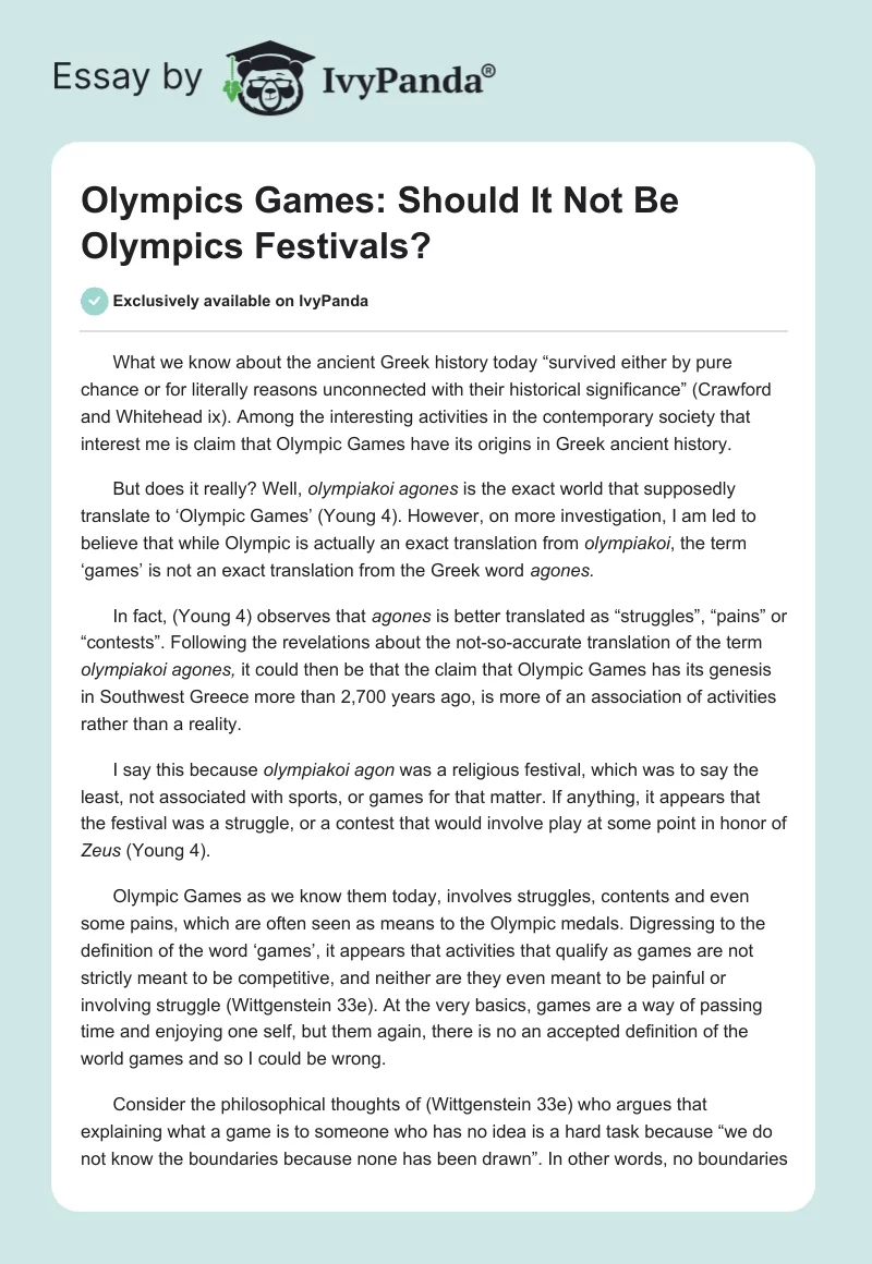 Olympics Games: Should It Not Be Olympics Festivals?. Page 1