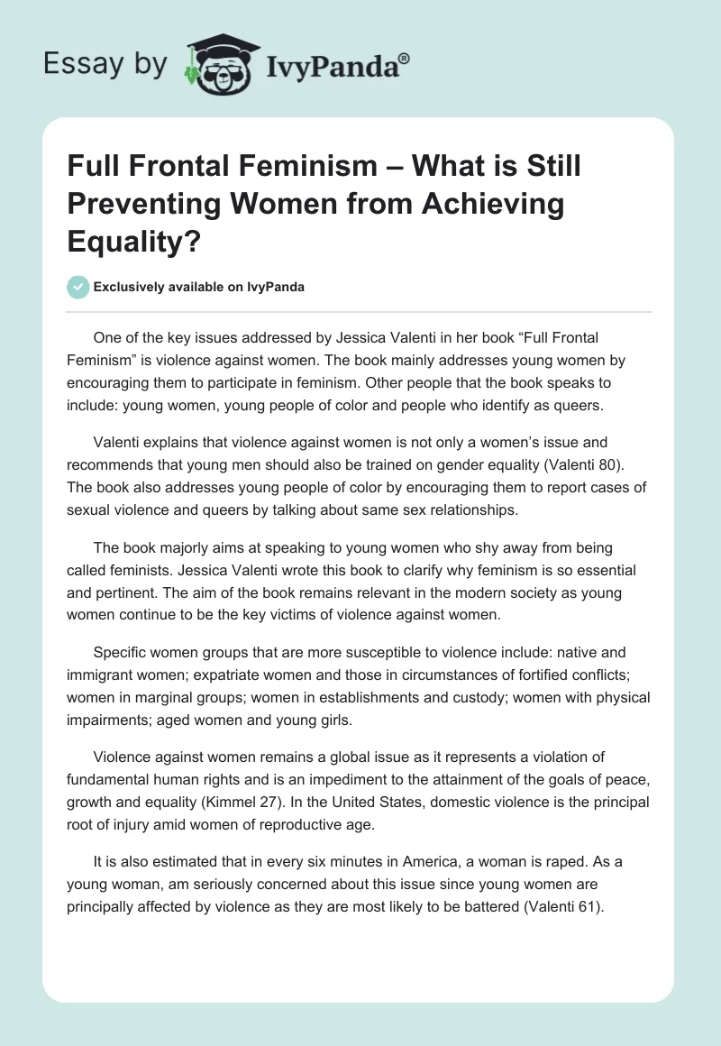 Full Frontal Feminism – What is Still Preventing Women from Achieving Equality?. Page 1