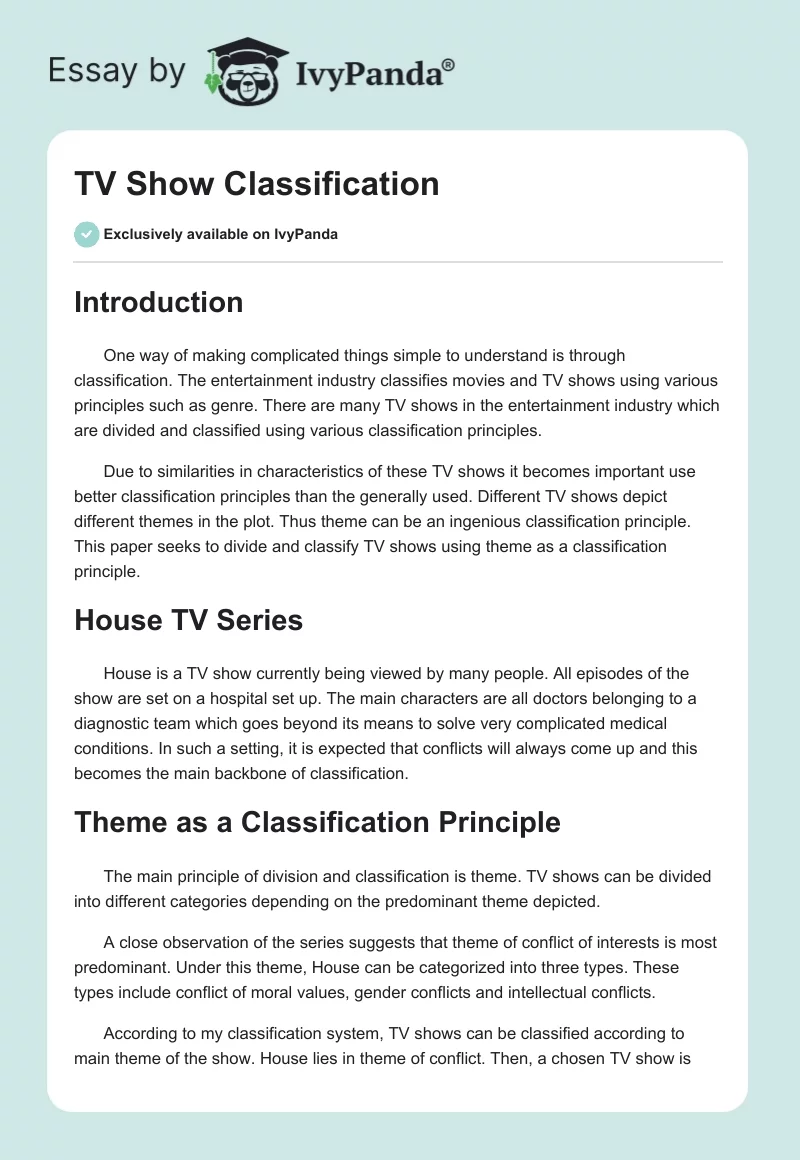 TV Show Classification. Page 1