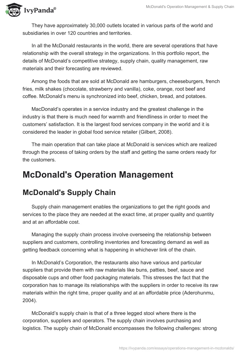McDonald's Operation Management & Supply Chain. Page 2