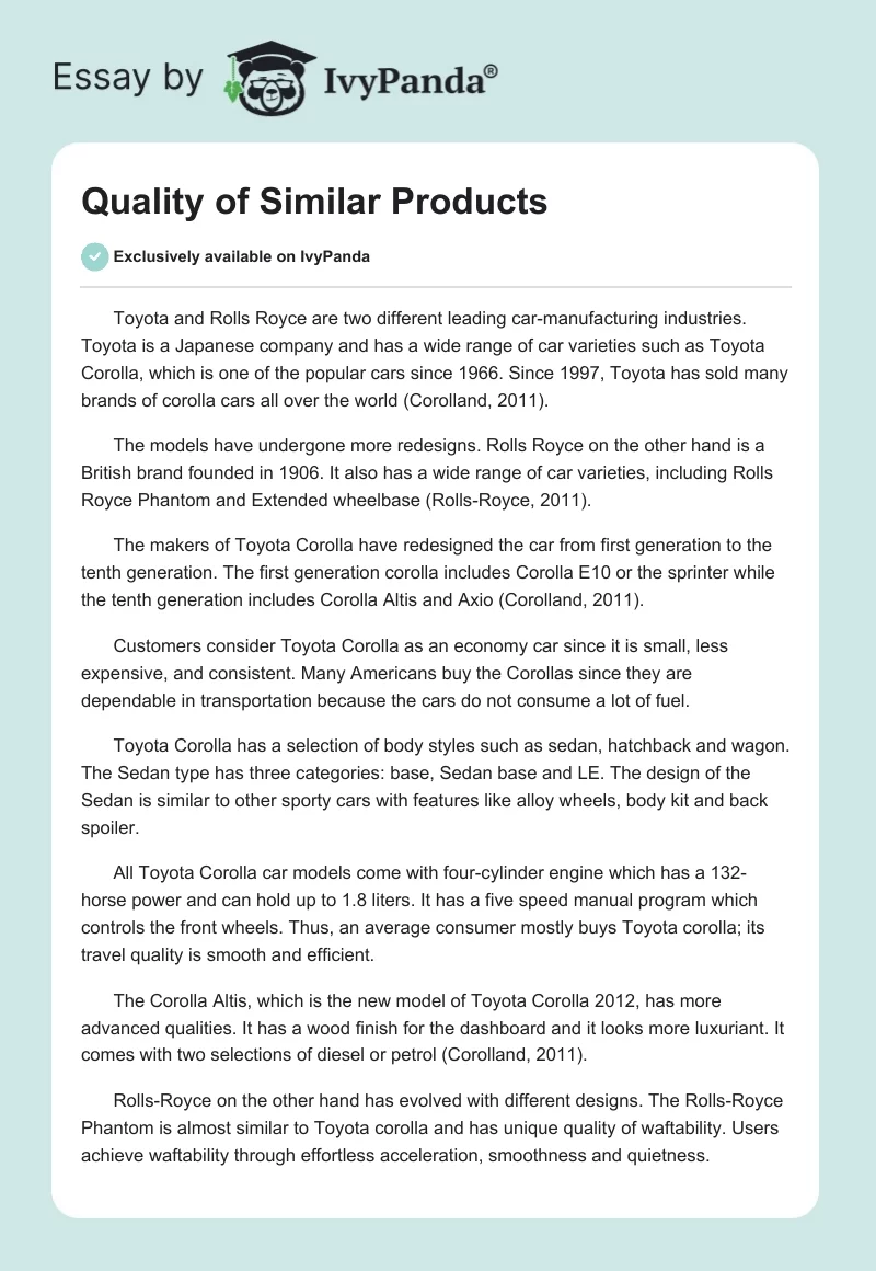 Quality of Similar Products. Page 1