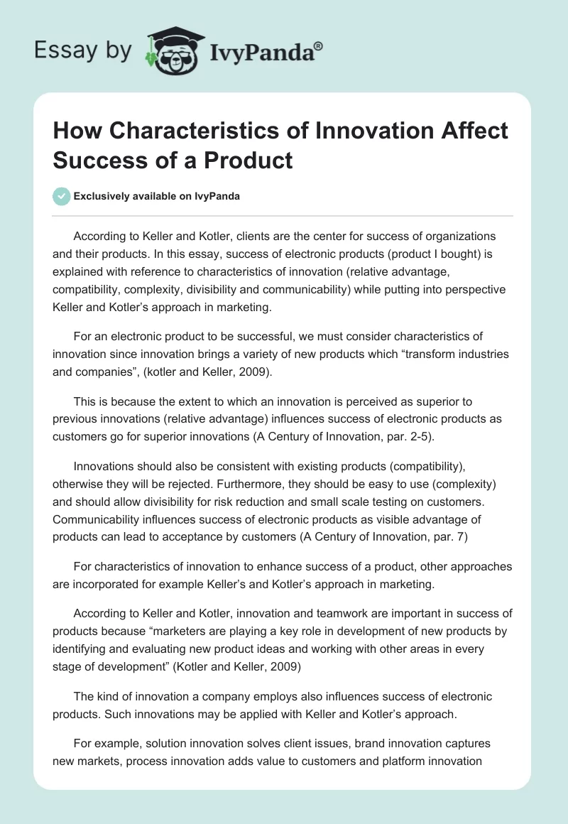 How Characteristics of Innovation Affect Success of a Product. Page 1