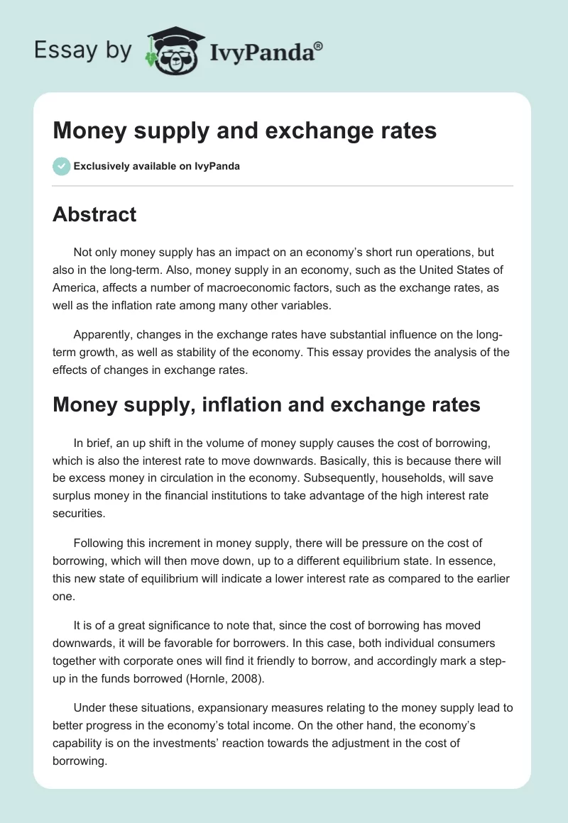 Money Supply and Exchange Rates. Page 1