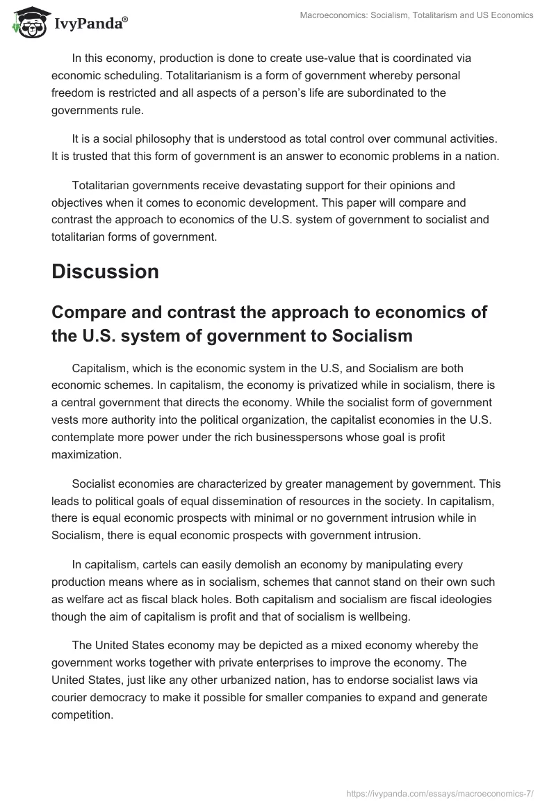 Macroeconomics: Socialism, Totalitarism and US Economics. Page 2