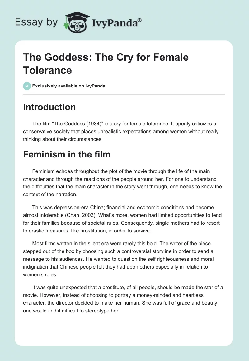 The Goddess: The Cry for Female Tolerance. Page 1