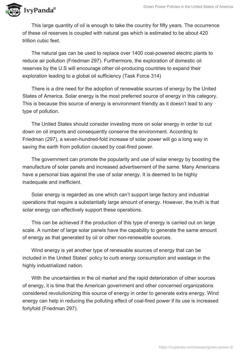 Green Power Policies in the United States of America. Page 2