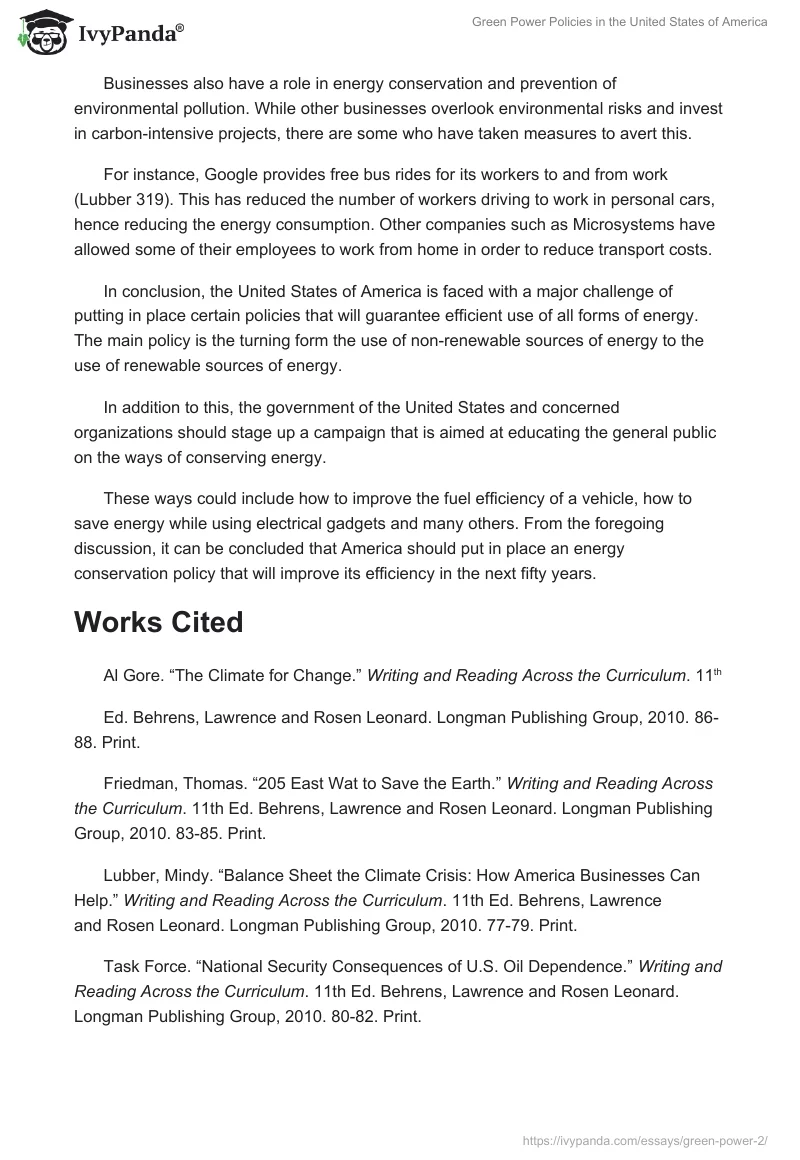 Green Power Policies in the United States of America. Page 5