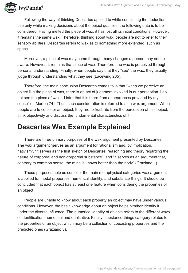 Descartes Wax Argument and Its Purpose - Explicatory Essay. Page 2
