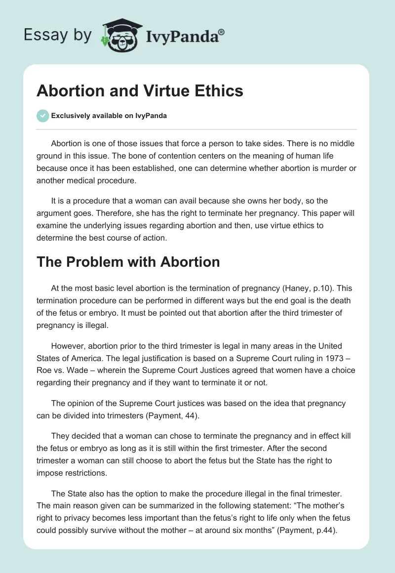 Abortion and Virtue Ethics. Page 1