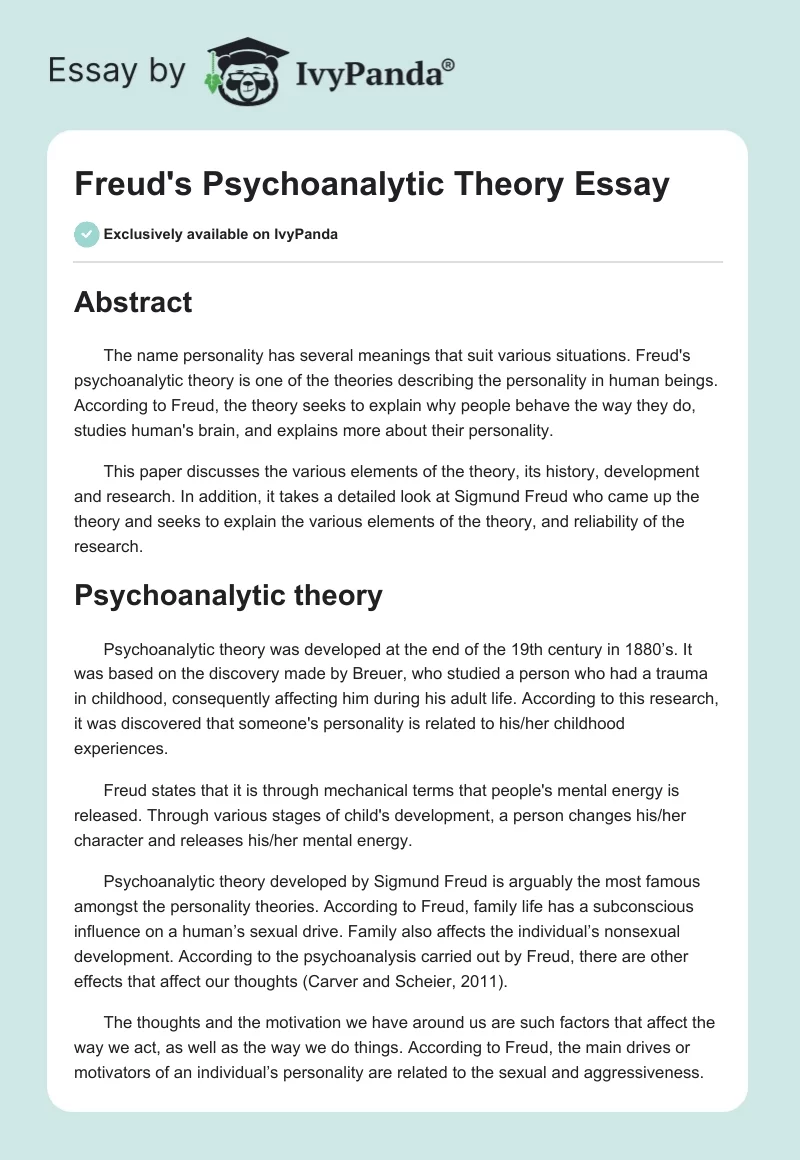 Freud's Psychoanalytic Theory Essay. Page 1
