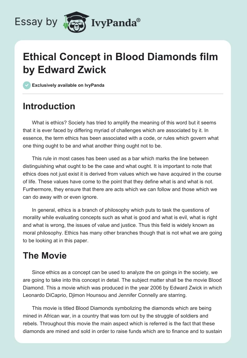 Ethical Concept in "Blood Diamonds" Film by Edward Zwick. Page 1