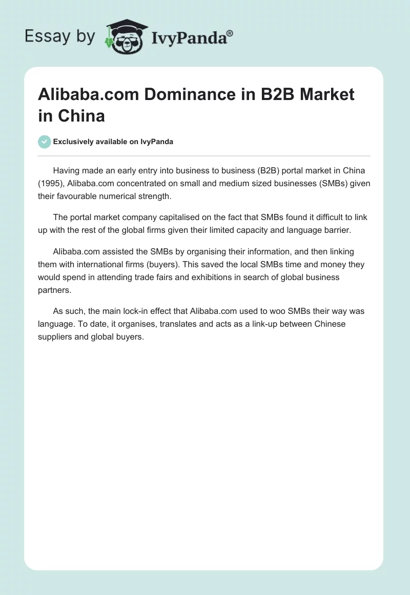 Alibaba.com Dominance in B2B Market in China. Page 1