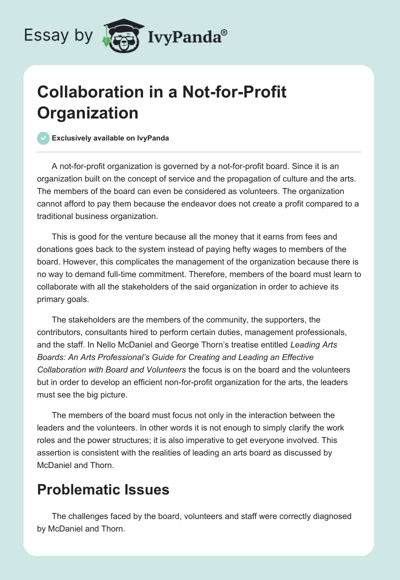 Collaboration in a Not-for-Profit Organization. Page 1