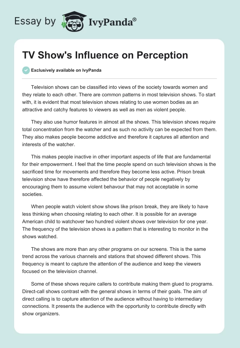 TV Show's Influence on Perception. Page 1