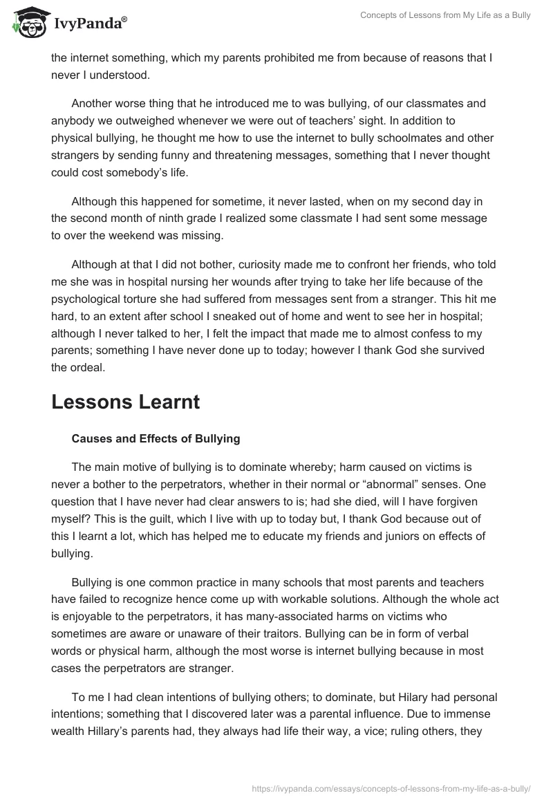 Concepts of Lessons from My Life as a Bully. Page 2