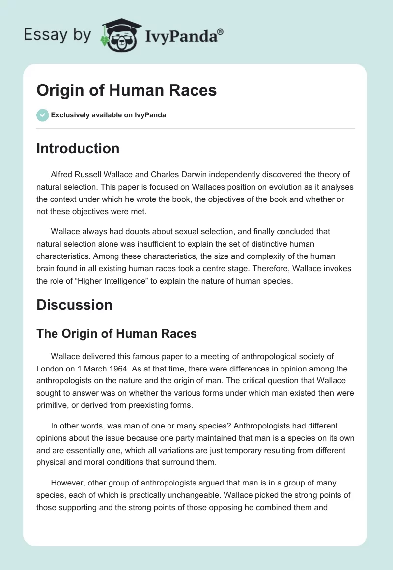 Origin of Human Races. Page 1