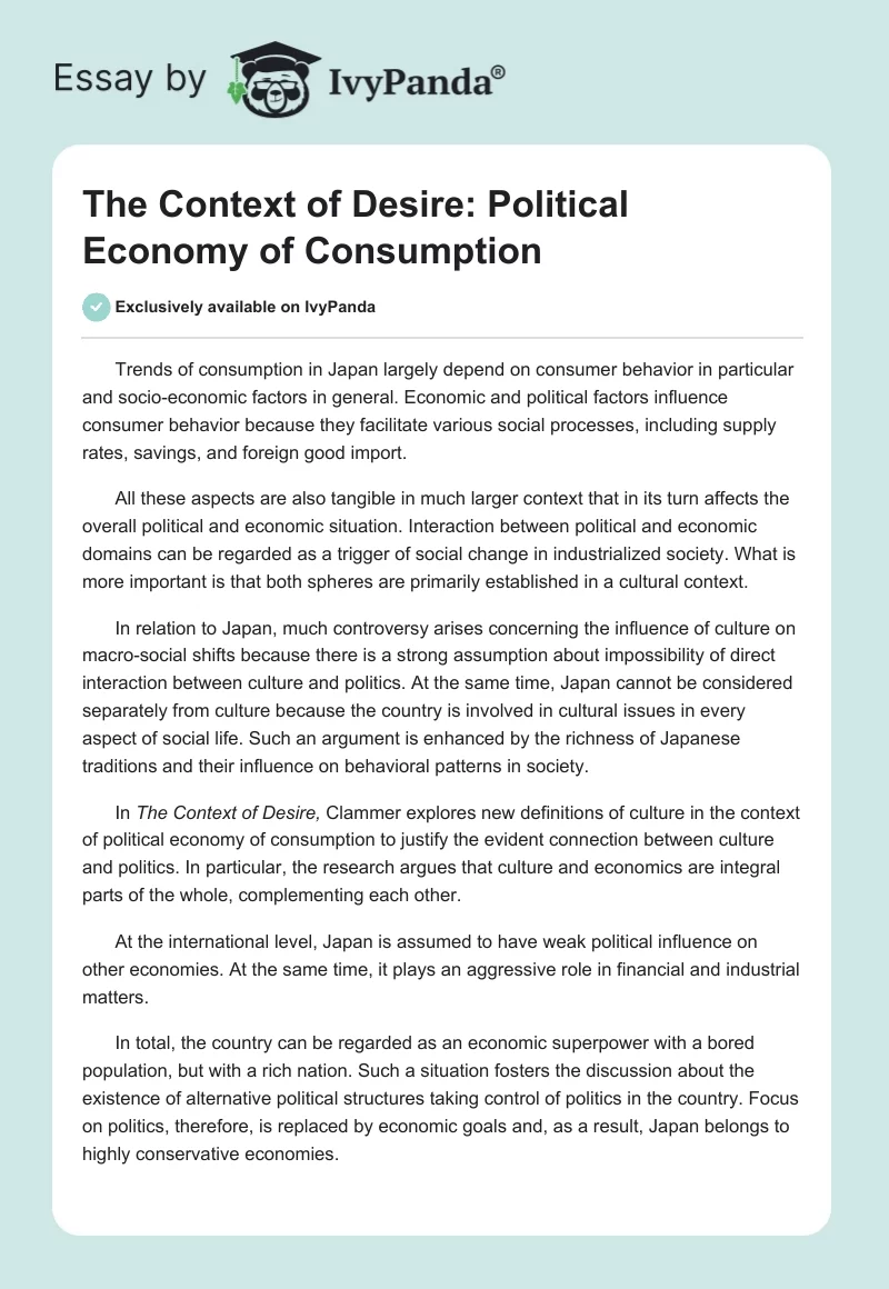 The Context of Desire: Political Economy of Consumption. Page 1