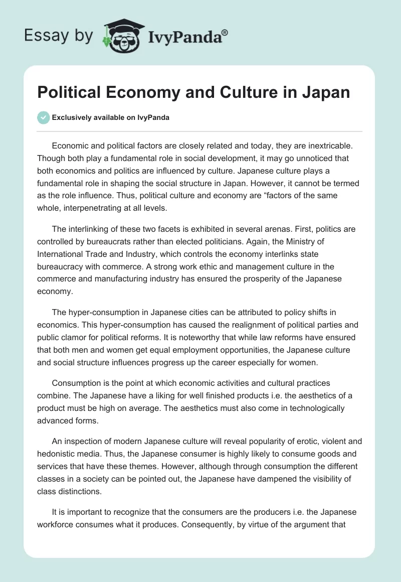 Political Economy and Culture in Japan. Page 1