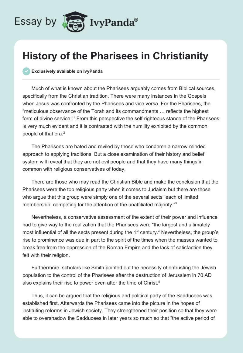 History of the Pharisees in Christianity. Page 1