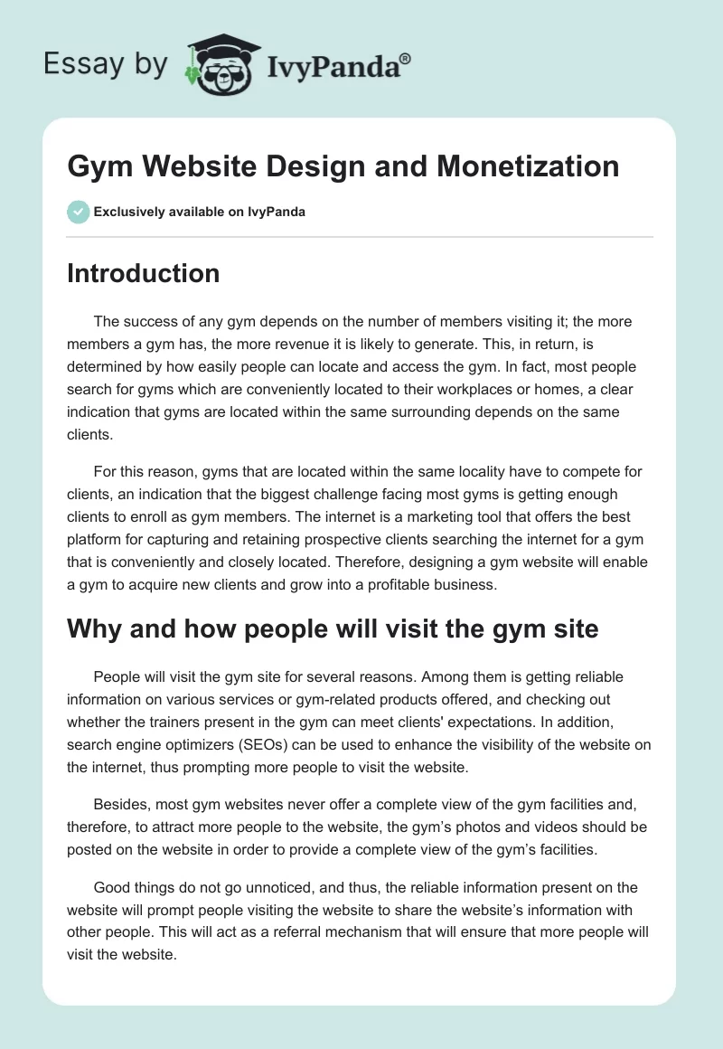 Gym Website Design and Monetization. Page 1