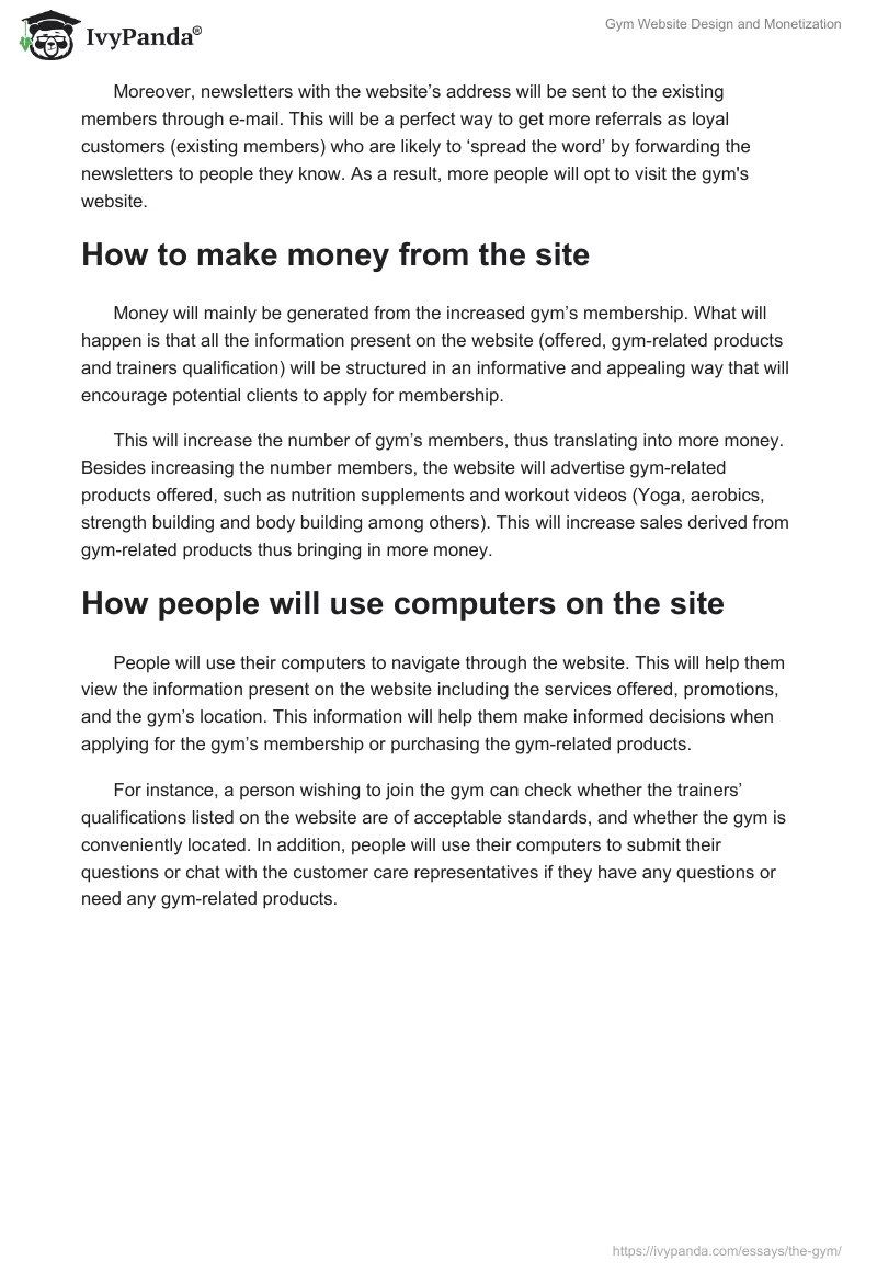 Gym Website Design and Monetization. Page 2