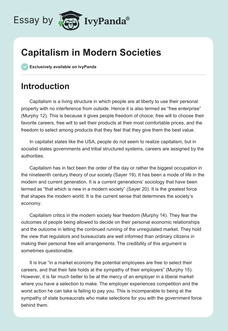 Capitalism in Modern Societies. Page 1