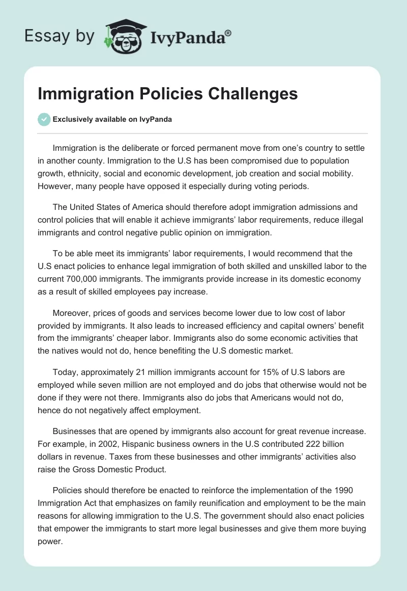 Immigration Policies Challenges. Page 1