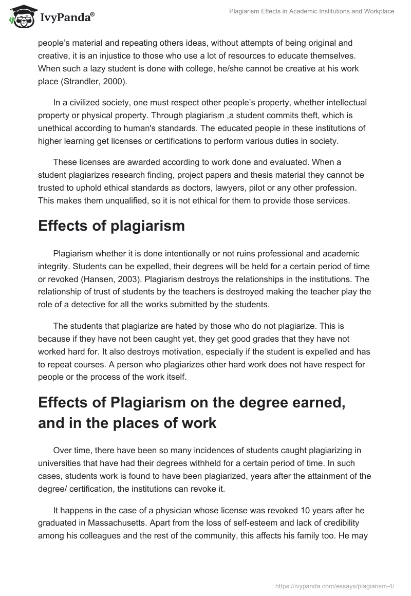Plagiarism Effects in Academic Institutions and Workplace. Page 2