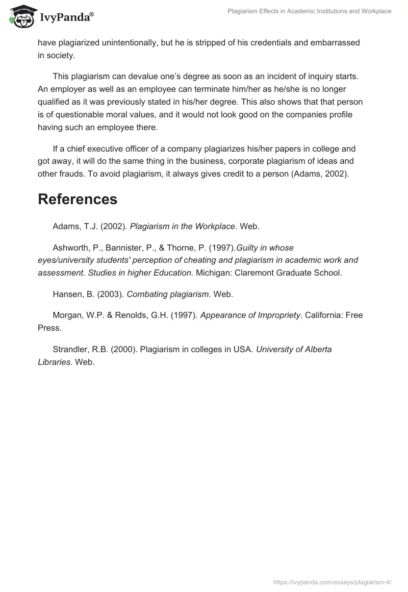 Plagiarism Effects in Academic Institutions and Workplace. Page 3