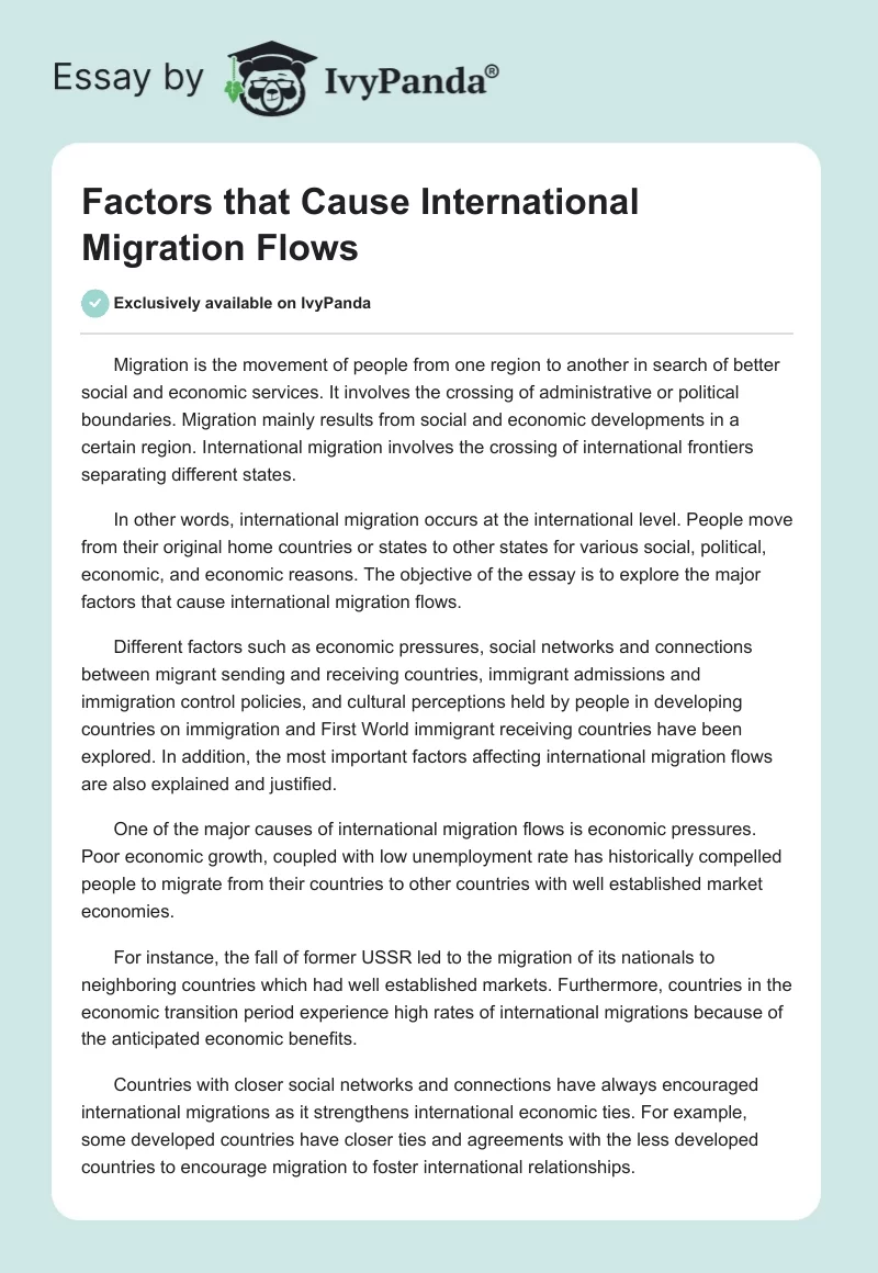 Factors that Cause International Migration Flows. Page 1
