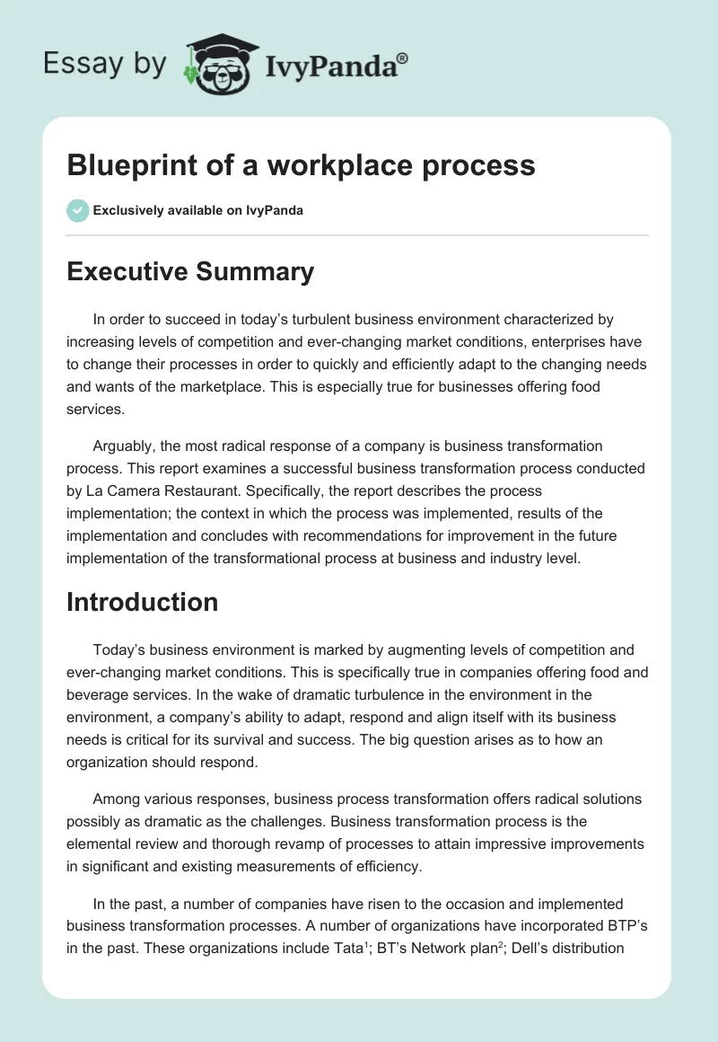 Blueprint of a workplace process. Page 1