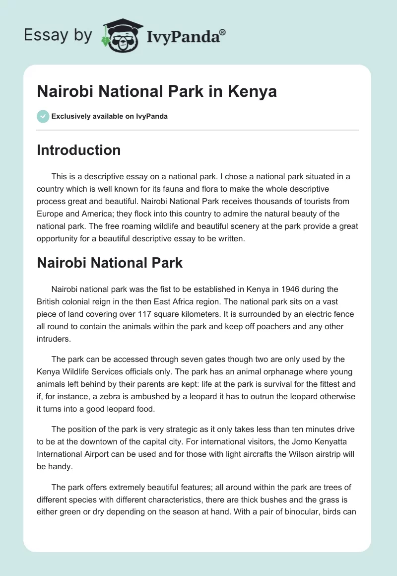 Nairobi National Park in Kenya. Page 1