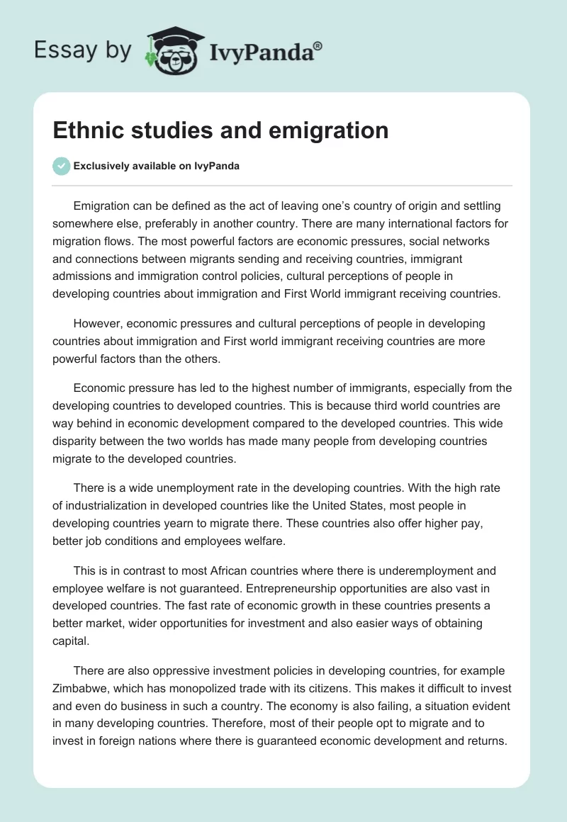 Ethnic studies and emigration. Page 1