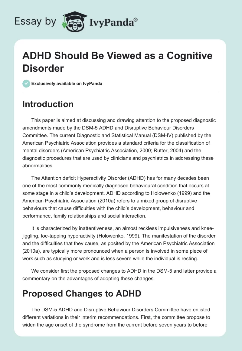 ADHD Should Be Viewed as a Cognitive Disorder. Page 1