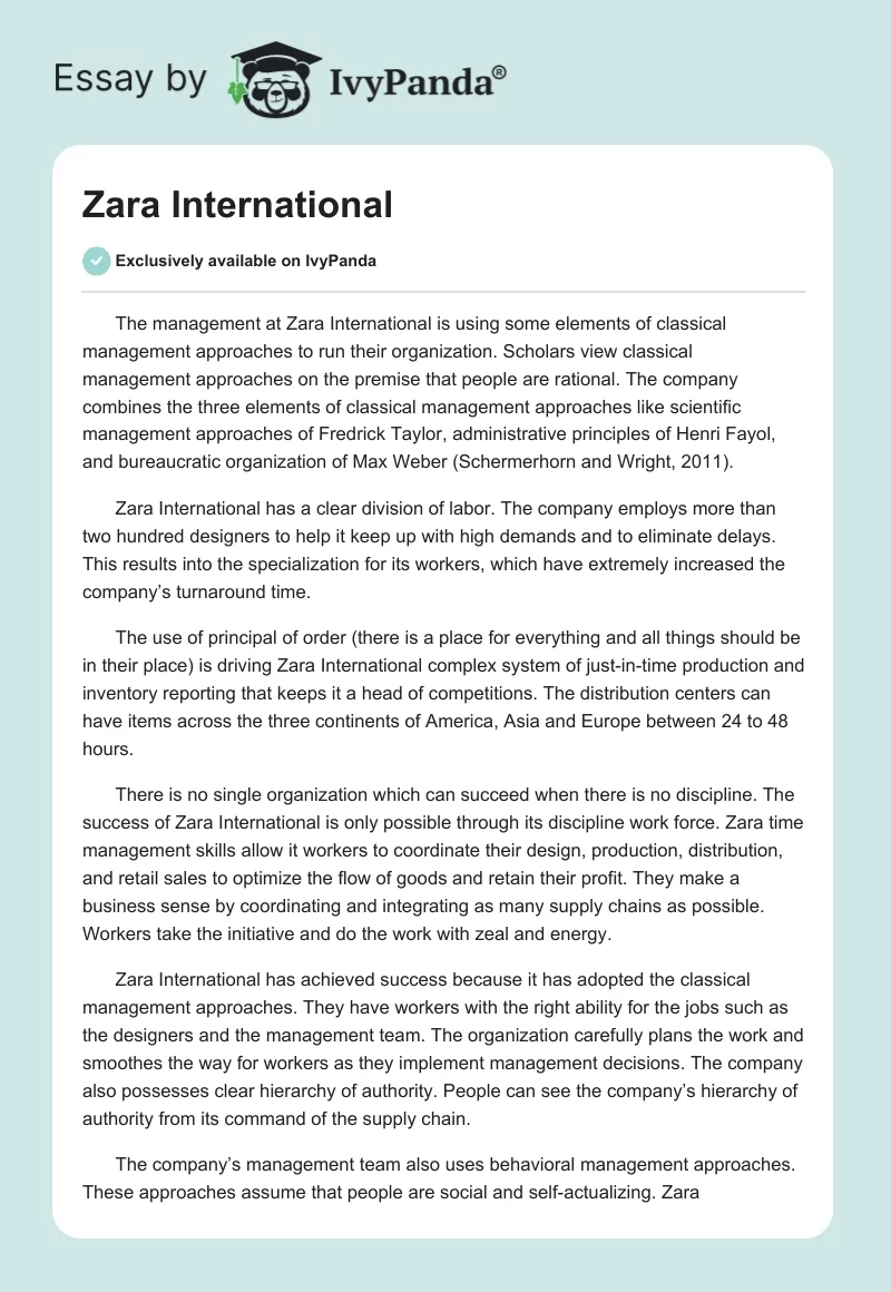 Zara International. Page 1