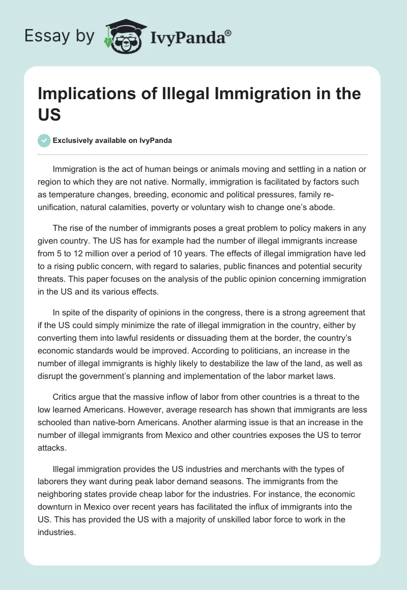 Implications of Illegal Immigration in the US. Page 1