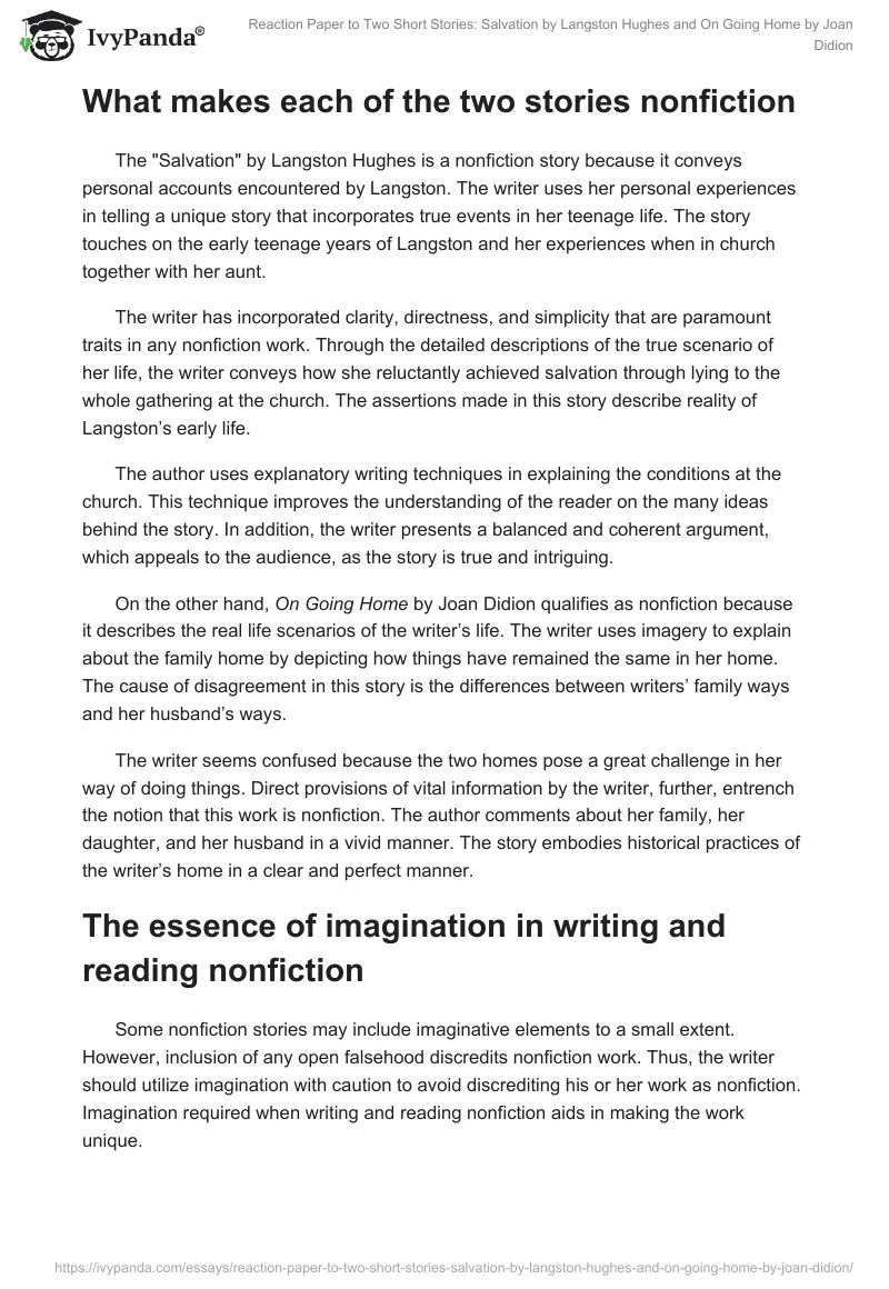 Reaction Paper to Two Short Stories: "Salvation" by Langston Hughes and "On Going Home" by Joan Didion. Page 4
