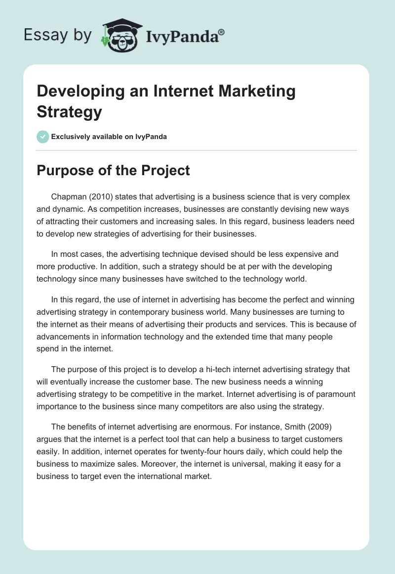 Developing an Internet Marketing Strategy. Page 1