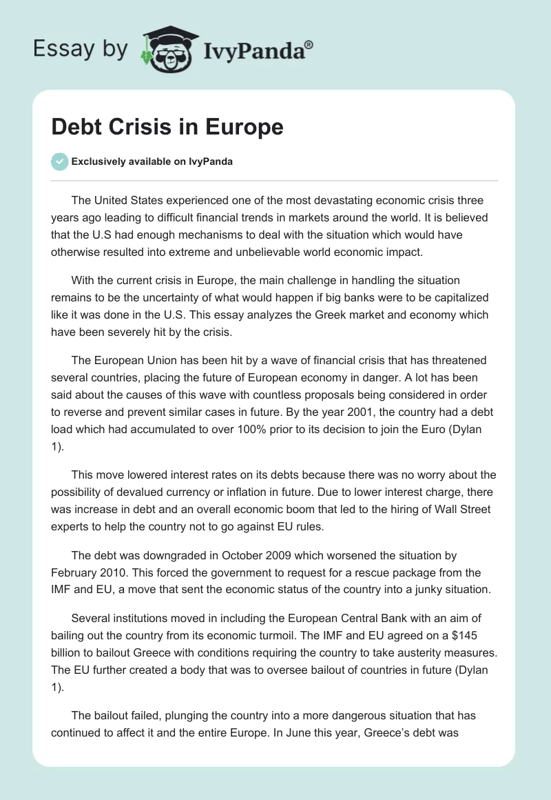 Debt Crisis in Europe. Page 1