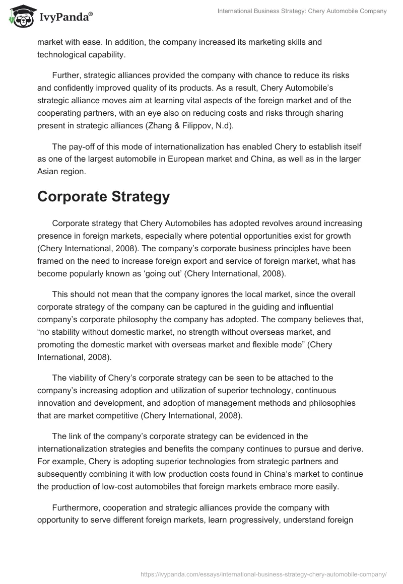 International Business Strategy: Chery Automobile Company. Page 5