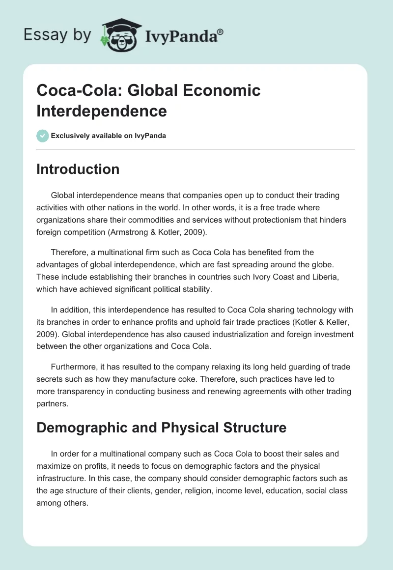 Coca-Cola: Global Economic Interdependence. Page 1