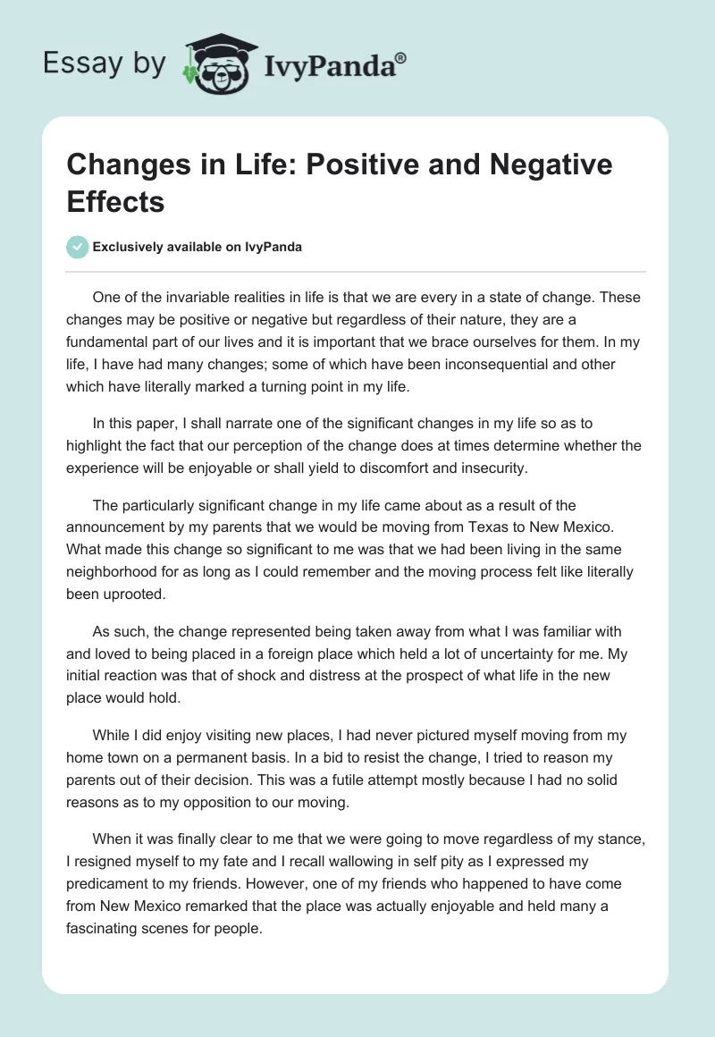 Changes in Life: Positive and Negative Effects. Page 1