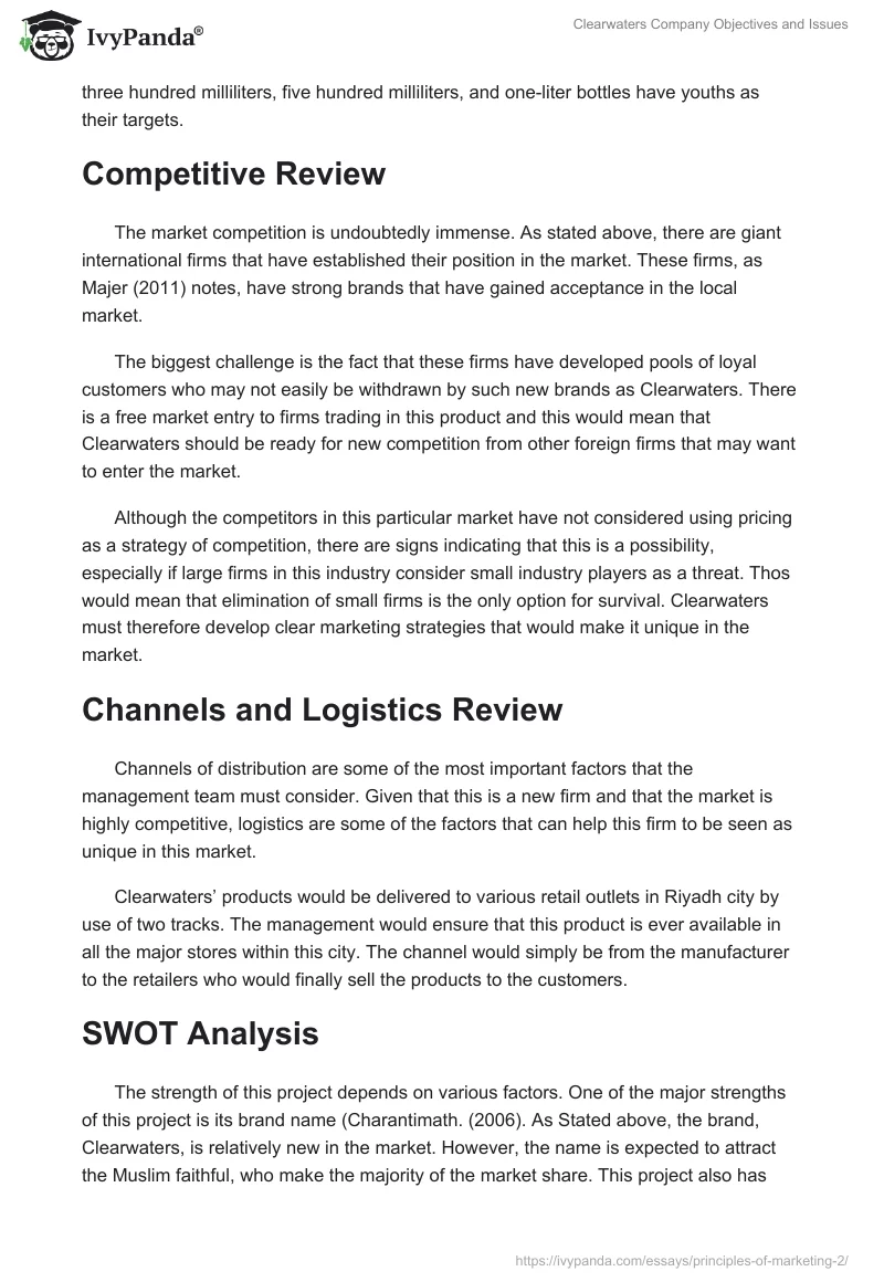 Clearwaters Company Objectives and Issues. Page 3