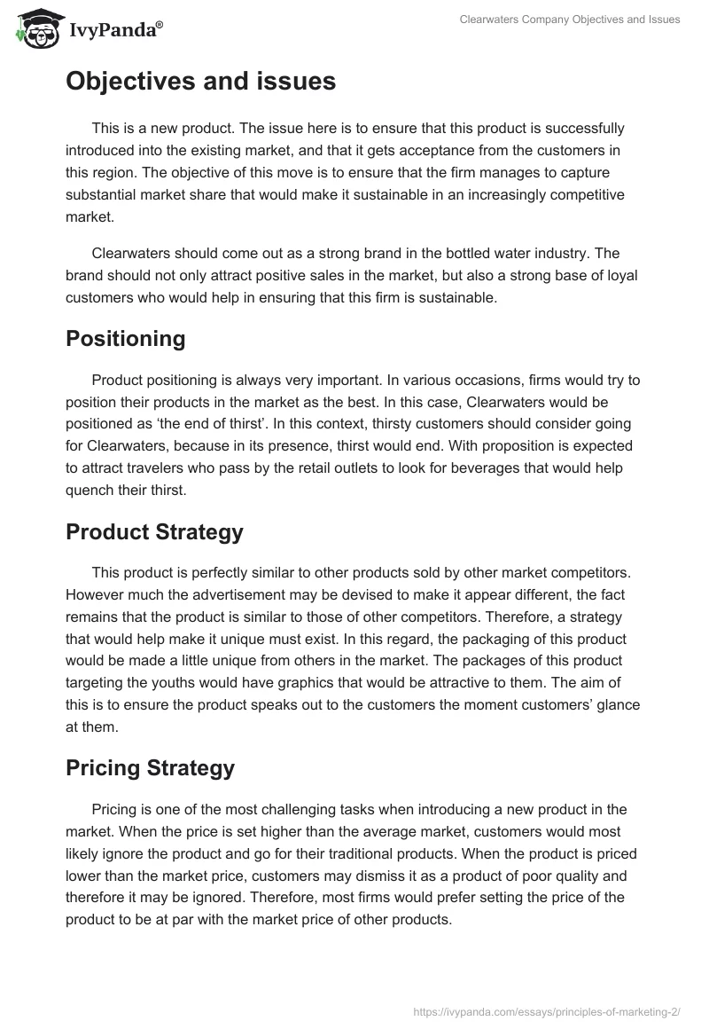 Clearwaters Company Objectives and Issues. Page 5