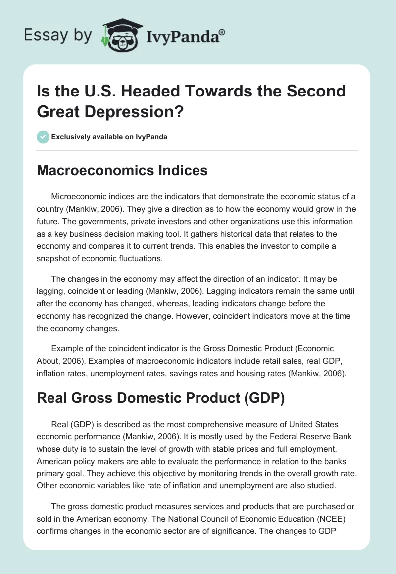 Is the U.S. Headed Towards the Second Great Depression?. Page 1
